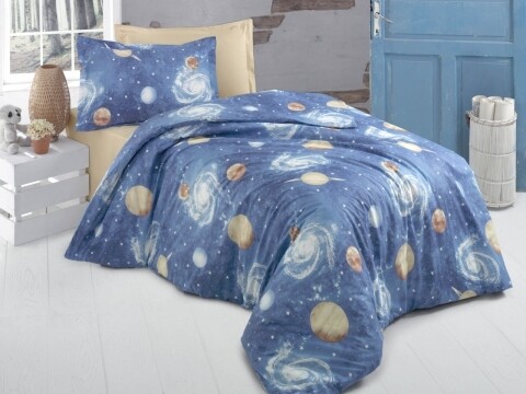 Lenjerie de pat pentru o persoana, Galaxie Bedora, 160 x 240 cm, 3 piese, 100% bumbac, albastru