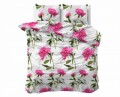 Lenjerie de pat dubla Sunshine Flowers White, Sleeptime,  3 piese, 200 x 220 cm, 80% bumbac, roz si alb