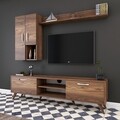 Comoda TV cu raft de perete si 2 cabinete M34 - 296, Wren, 180 x 35 x 48.6 cm/90 cm/133 cm, walnut