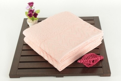 Set 2 prosoape de maini 50x90 cm, 100% bumbac, Saheser, Kalp  Pink