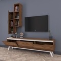 Comoda TV cu raft de perete si cabinet M1 - 823, Wren, 180 x 35 x 48.6 cm/90 cm, walnut/walnut