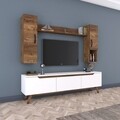Comoda TV cu raft de perete si 2 cabinete M22 - 815, Wren, 180 x 35 x 48.6 cm/90 cm/133 cm, white/walnut