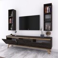 Comoda TV cu 2 rafturi de perete M6 - 1015, Wren, 180 x 35 x 48.6 cm/90 cm, black/walnut