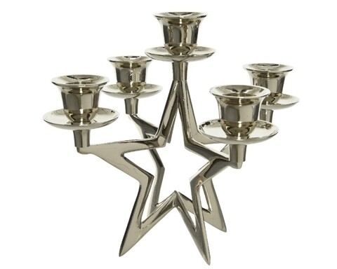 Suport pentru lumanari Star, Decoris, 9x18.5x16 cm, alama, argintiu