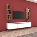 Comoda TV cu 2 rafturi de perete M6 - 384, Wren, 180 x 35 x 48.6 cm/90 cm, white/walnut