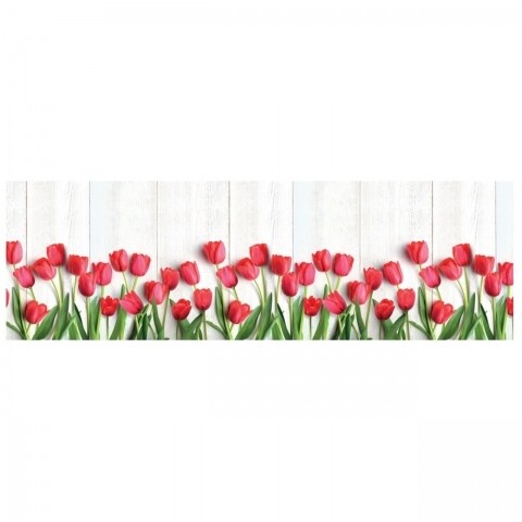 Covor rezistent Webtappeti Tulipani 58 x 140 cm, alb/verde/rosu