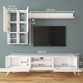 Comoda TV cu raft de perete si 2 cabinete M35 - 297, Wren, 180 x 35 x 48.6 cm/133 cm, white