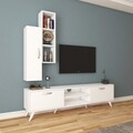 Comoda TV cu raft de perete si cabinet M1 - 228, Wren, 180 x 35 x 48.6 cm/90 cm, white