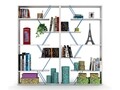 Biblioteca Rafevi Tars, 84 x 24 x 157 cm, PAL/metal, alb/albastru