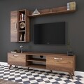 Comoda TV cu 2 rafturi de perete si cabinet M45 - 317, Wren, 180 x 35 x 48.6 cm/90 cm/133 cm, walnut