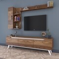 Comoda TV cu 2 rafturi de perete si cabinet M36 - 847, Wren, 180 x 35 x 48.6 cm/90 cm/133 cm, walnut/white