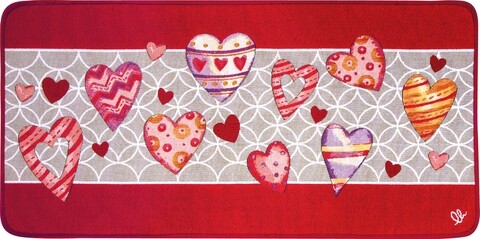 Covor pentru bucatarie, Olivio Tappeti, Carpet Queen 2, Love, 55 x 230 cm, 80% bumbac, 20% poliester, multicolor