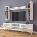 Comoda TV cu 2 rafturi de perete si cabinet M9 - 247, Wren, 180 x 35 x 48.6 cm/90 cm/133 cm, white