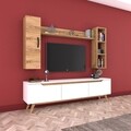 Comoda TV cu 2 rafturi de perete si cabinet M13 - 411, Wren, 180 x 35 x 48.6 cm/90 cm/133 cm, white/walnut