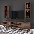 Comoda TV cu raft de perete si cabinet M14 - 258, Wren, 180 x 35 x 48.6 cm/90 cm, walnut