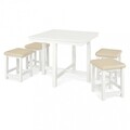 Set dining, Masa + 4 scaune, Waly, 90 x 90 x 74 cm, lemn/piele ecologica, alb/bej