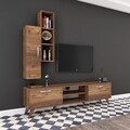 Comoda TV cu raft de perete si cabinet M1 - 227, Wren, 180 x 35 x 48.6 cm/90 cm, walnut