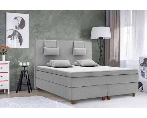 Pat matrimonial boxspring, Borgholm, 180x200 cm, saltea arcuri Pocket, topper, Silver