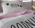 Lenjerie de pat pentru o persoana, 100% bumbac satinat, 2 piese, Goodnight Kitty Pink, Royal Textile, alb/roz/negru