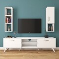 Comoda TV cu raft de perete si cabinet M11 - 251, Wren, 180 x 35 x 48.6 cm/90 cm, white