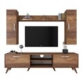 Comoda TV cu raft de perete si 2 cabinete M2 - 229, Wren, 180 x 35 x 48.6 cm/133 cm, walnut