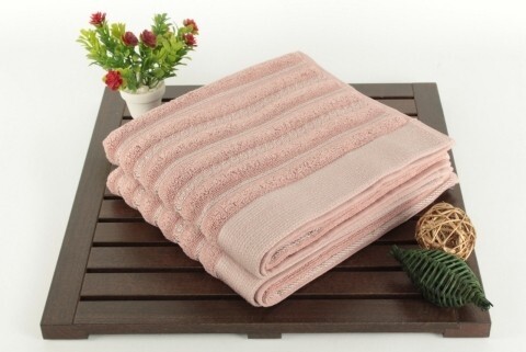 Set 2 prosoape de maini 50x90 cm, 100% bumbac, Saheser, Bombeli  Dusty Rose, roz