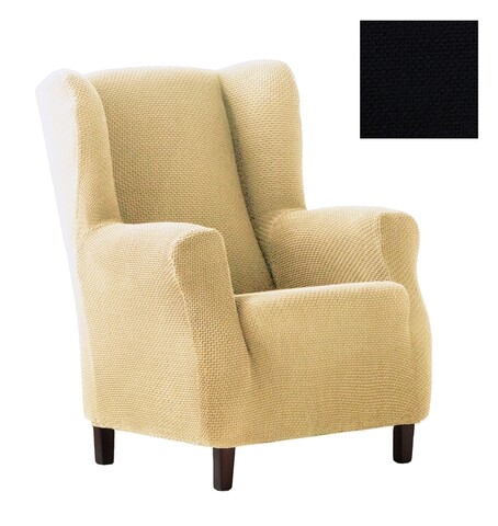 Husa fotoliu elastica bi-stretch, Cora, wing chair, negru C/10