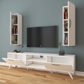 Comoda TV cu 2 cabinete M17 - 263, Wren, 180 x 35 x 48.6 cm/90 cm, white