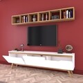 Comoda TV cu 2 rafturi M7 - 409, Wren, 180 x 35 x 48.6 cm/90 cm, white/walnut