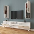 Comoda TV cu 2 cabinete M28 - 285, Wren, 180 x 35 x 48.6 cm/90 cm, white