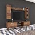 Comoda TV cu 2 rafturi de perete si cabinet M13 - 256, Wren, 180 x 35 x 48.6 cm/90 cm/133 cm, walnut