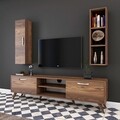 Comoda TV cu raft de perete si cabinet M14 - 258, Wren, 180 x 35 x 48.6 cm/90 cm, walnut