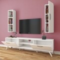 Comoda TV cu raft de perete si cabinet M10 - 249, Wren, 180 x 35 x 48.6 cm/90 cm, white
