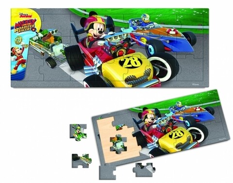 Puzzle Mickey si piloții de curse, 21 piese, lemn, multicolor