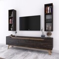 Comoda TV cu 2 rafturi de perete M6 - 1015, Wren, 180 x 35 x 48.6 cm/90 cm, black/walnut