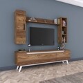 Comoda TV cu 2 rafturi de perete si cabinet M13 - 837, Wren, 180 x 35 x 48.6 cm/90 cm/133 cm, walnut/white