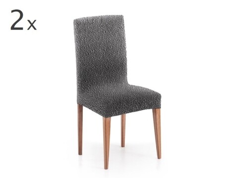 Set 2 huse scaun elastice bi-stretch, Premium Roc, inaltime spatar pana la 60 cm, gri inchis C/16