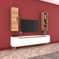 Comoda TV cu raft de perete si cabinet M14 - 412, Wren, 180 x 35 x 48.6 cm/90 cm, white/walnut