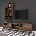 Comoda TV cu raft de perete si cabinet M1 - 227, Wren, 180 x 35 x 48.6 cm/90 cm, walnut