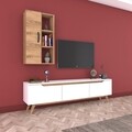 Comoda TV cu raft de perete si cabinet M37 - 422, Wren, 180 x 35 x 48.6 cm/90 cm, white/walnut
