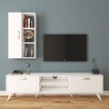 Comoda TV cu raft de perete si cabinet M37 - 301, Wren, 180 x 35 x 48.6 cm/90 cm, white