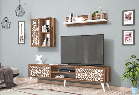 Mobilier living Raffline, 3 corpuri, 90x60x43.6 cm, PAL , alb/nuc