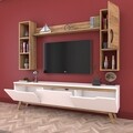 Comoda TV cu 2 rafturi de perete si cabinet M12 - 386, Wren, 180 x 35 x 48.6 cm/90 cm/133 cm, white/walnut
