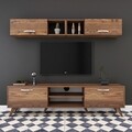 Comoda TV cu 2 rafturi de perete M4 - 233, Wren, 180 x 35 x 48.6 cm/90 cm, walnut