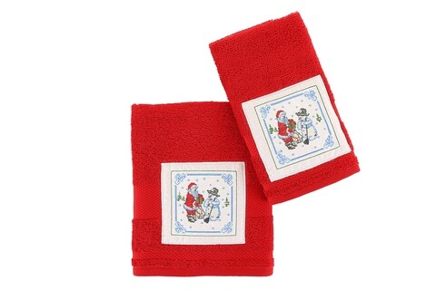 Set 2 prosoape de baie, Bahar Home, Kardan Adam, 100% bumbac, rosu
