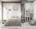 Lenjerie de pat dubla Twinkle Stars Sand, Sleeptime, 3 piese, 200 x 220 cm, cotton blended, crem cu alb