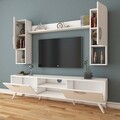 Comoda TV cu raft de perete si 2 cabinete M27 - 283, Wren, 180 x 35 x 48.6 cm/133 cm, white