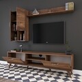 Comoda TV cu raft de perete si 2 cabinete M34 - 296, Wren, 180 x 35 x 48.6 cm/90 cm/133 cm, walnut