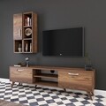 Comoda TV cu raft de perete si cabinet M38 - 303, Wren, 180 x 35 x 48.6 cm/90 cm, walnut