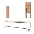 Comoda TV cu raft de perete si cabinet M3 - 381, Wren, 180 x 35 x 48.6 cm/90 cm, white/walnut